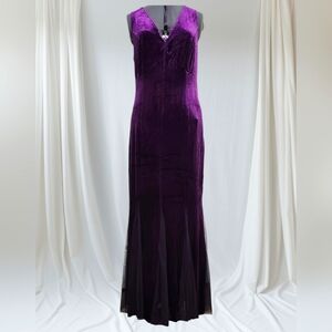 NWT Candalite purple velvet asymmetrical tulle hem formal maxi dress wom…